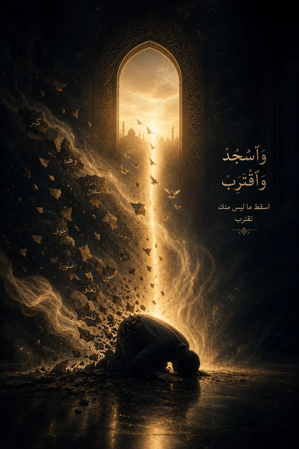 image about ﴿ أخطرُ ما في السجود أنك لا تقتربُ فيه من الله بجسدك… بل بما يسقط منك أثناء السجود ﴾