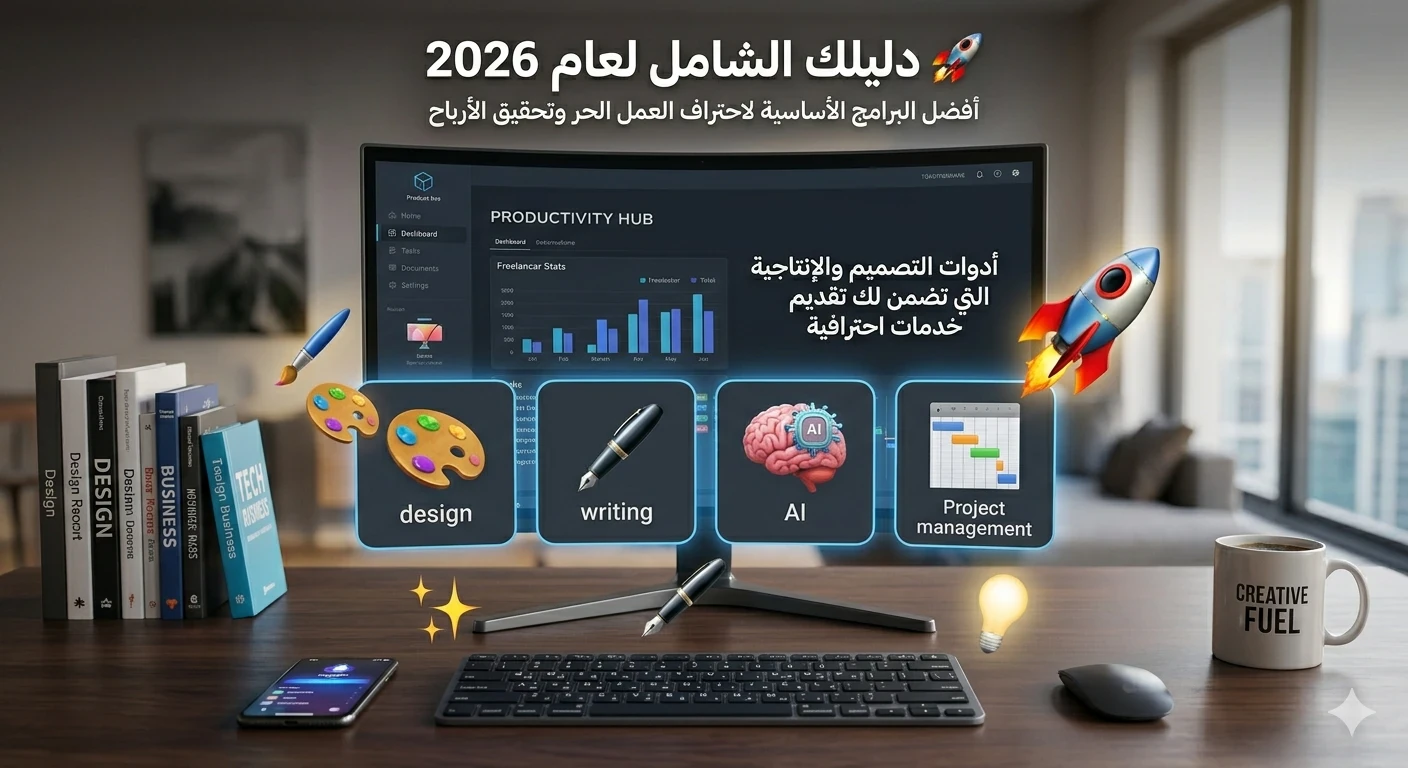 image about ​🚀 دليلك الشامل لعام 2026: أفضل البرامج الأساسية لاحتراف العمل الحر وتحقيق الأرباح