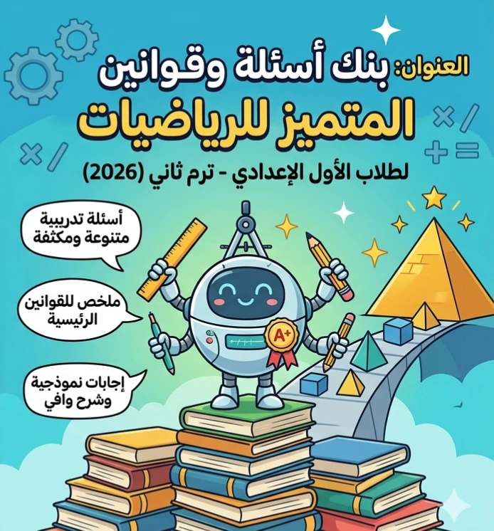 image about 📥 تحميل مراجعة المتميز رياضيات أولى إعدادي ترم ثاني 2026 PDF – أقوى بنك أسئلة شامل بالإجابات والنماذج المتوقعة