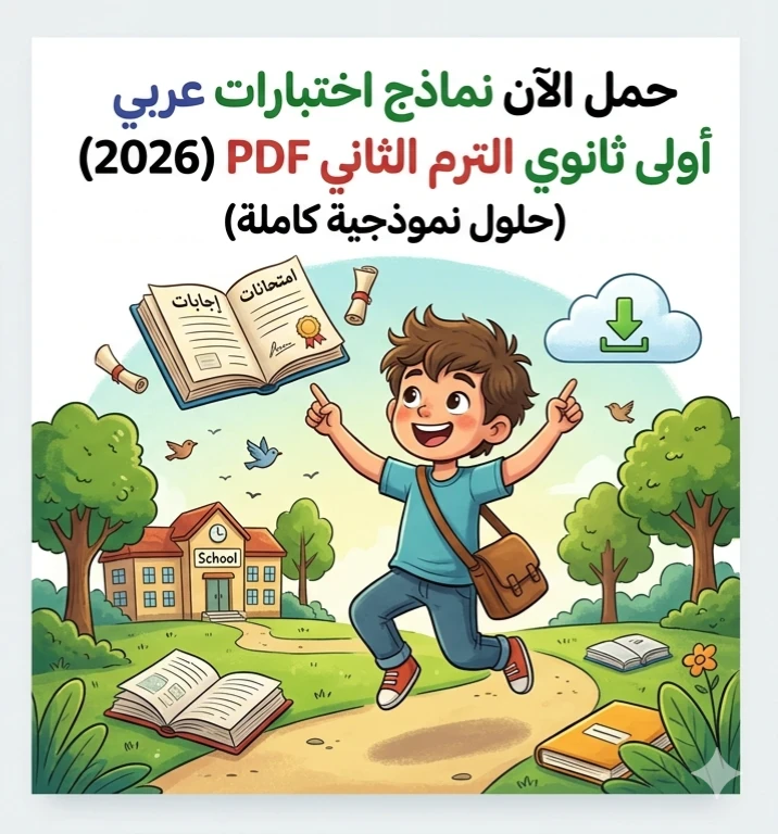 image about 📕 تحميل أقوى نماذج امتحانات اللغة العربية أولى ثانوي ترم ثاني 2026 PDF بالإجابات النموذجية كاملة