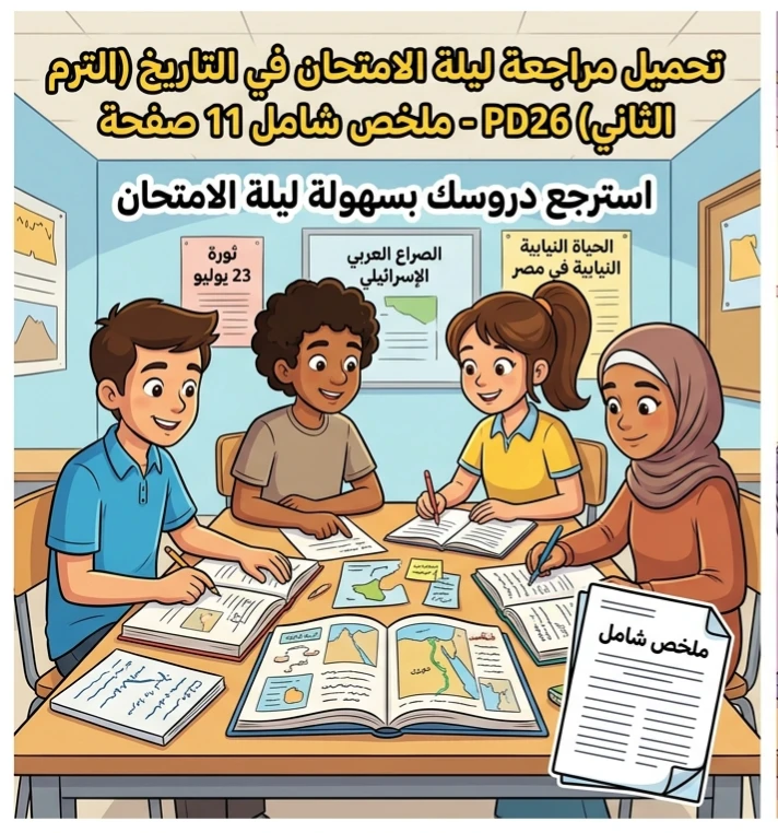 image about 📥 تحميل أقوى مراجعة ليلة الامتحان تاريخ ثالثة إعدادي ترم ثاني 2026 PDF | ملخص شامل في 11 صفحة فقط