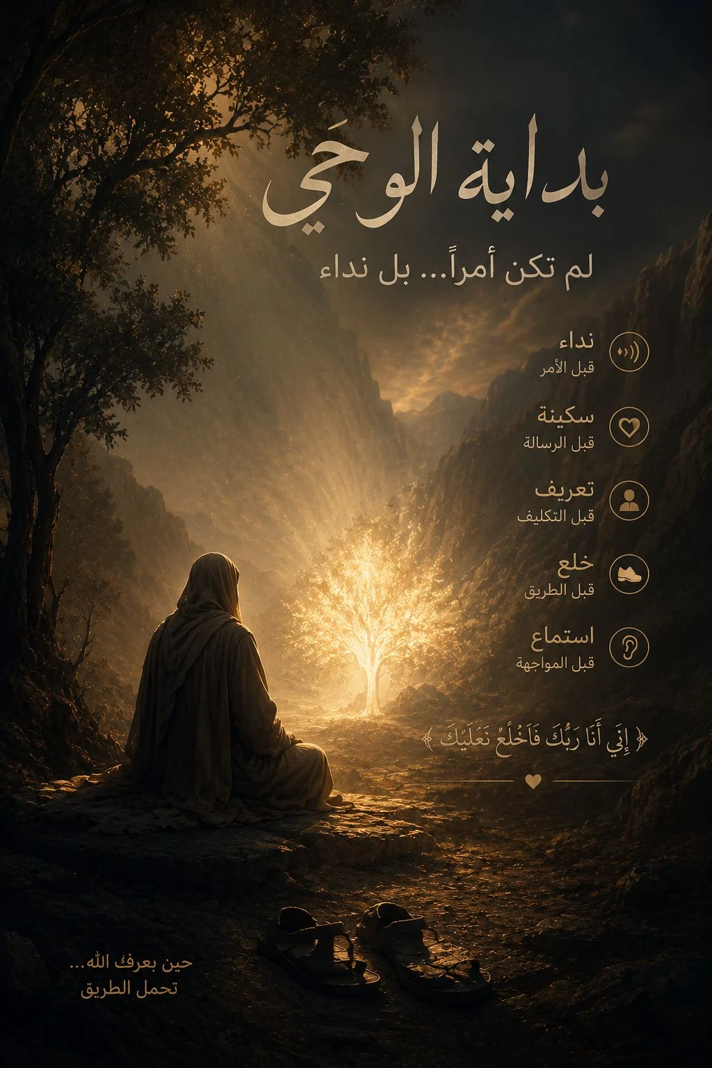 image about لماذا بدأَ الوحيُ بالنداءِ… لا بالأمر  ﴿ إِنِّي أَنَا رَبُّكَ فَاخْلَعْ نَعْلَيْكَ ﴾
