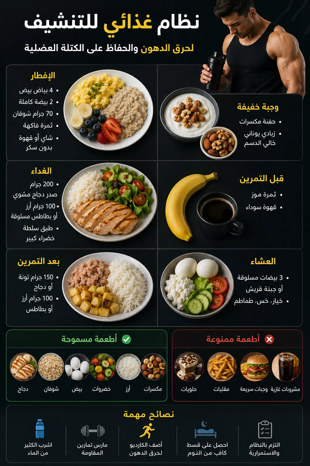 image about أفضل نظام غذائي للتنشيف وحرق الدهون مع الحفاظ على الكتلة العضلية 2026