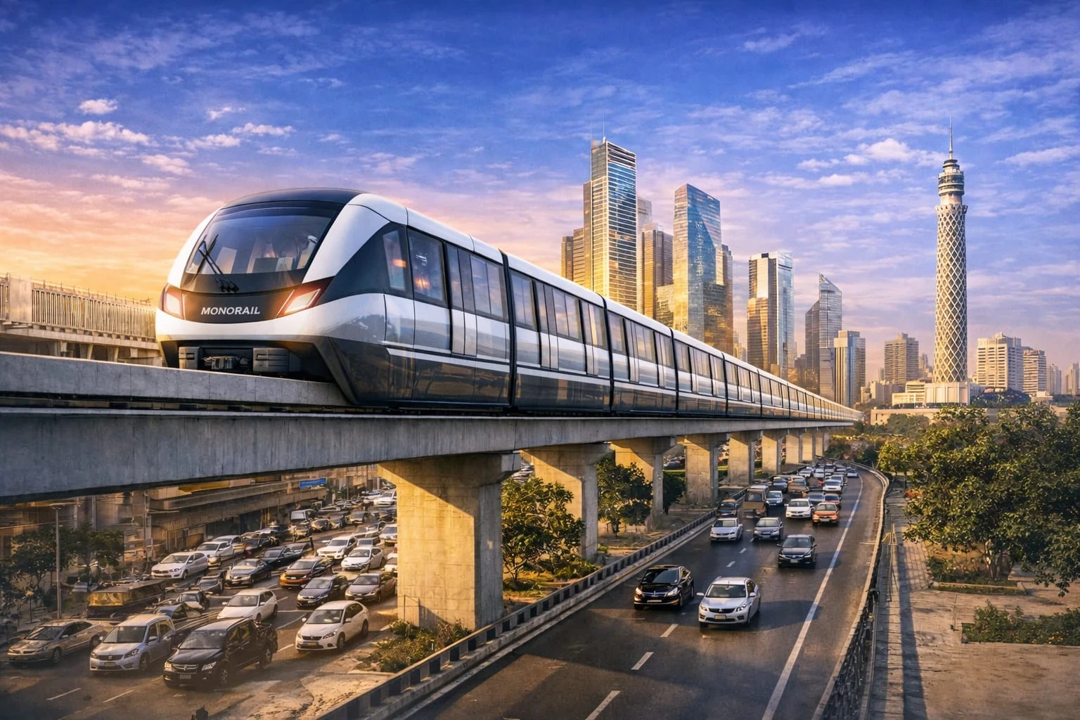 image about المونوريل المصري.. قطار المستقبل الذي يطير فوق زحمة القاهرة ويفتح أبواب العاصمة الجديدة!