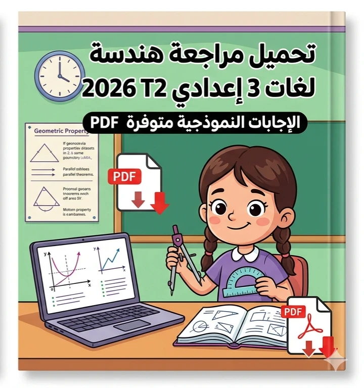 image about 📥 تحميل أقوى مراجعة هندسة لغات ثالثة إعدادي ترم ثاني 2026 PDF بالإجابات النموذجية | مراجعة نهائية شاملة لكل أجزاء المنهج