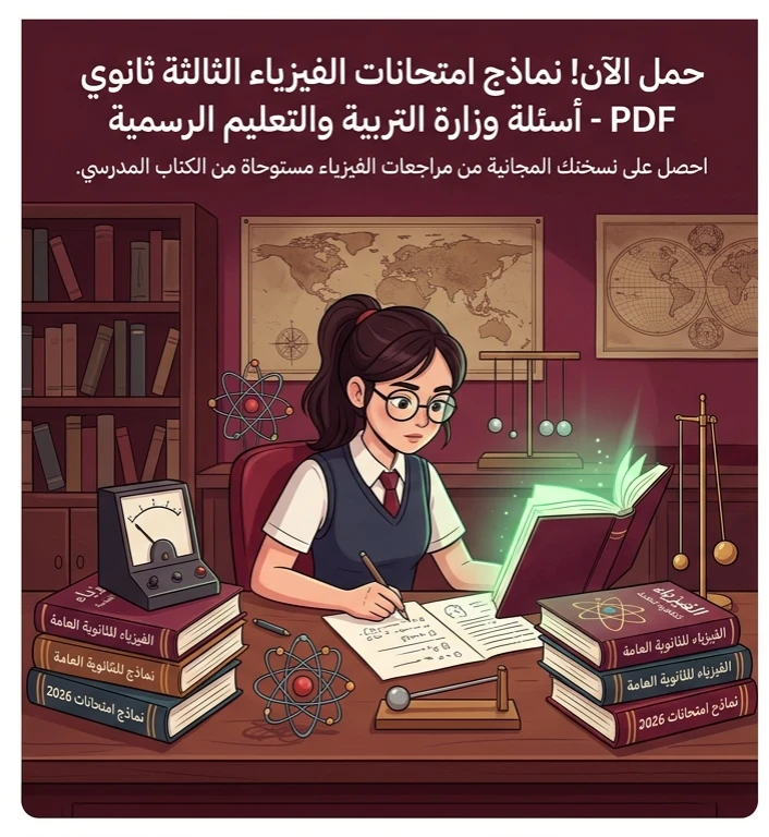 image about ⚠️ تحميل نماذج امتحانات الفيزياء تالته ثانوي 2026 PDF مجانًا | أقوى نماذج وزارة التربية والتعليم للتدريب قبل الامتحان