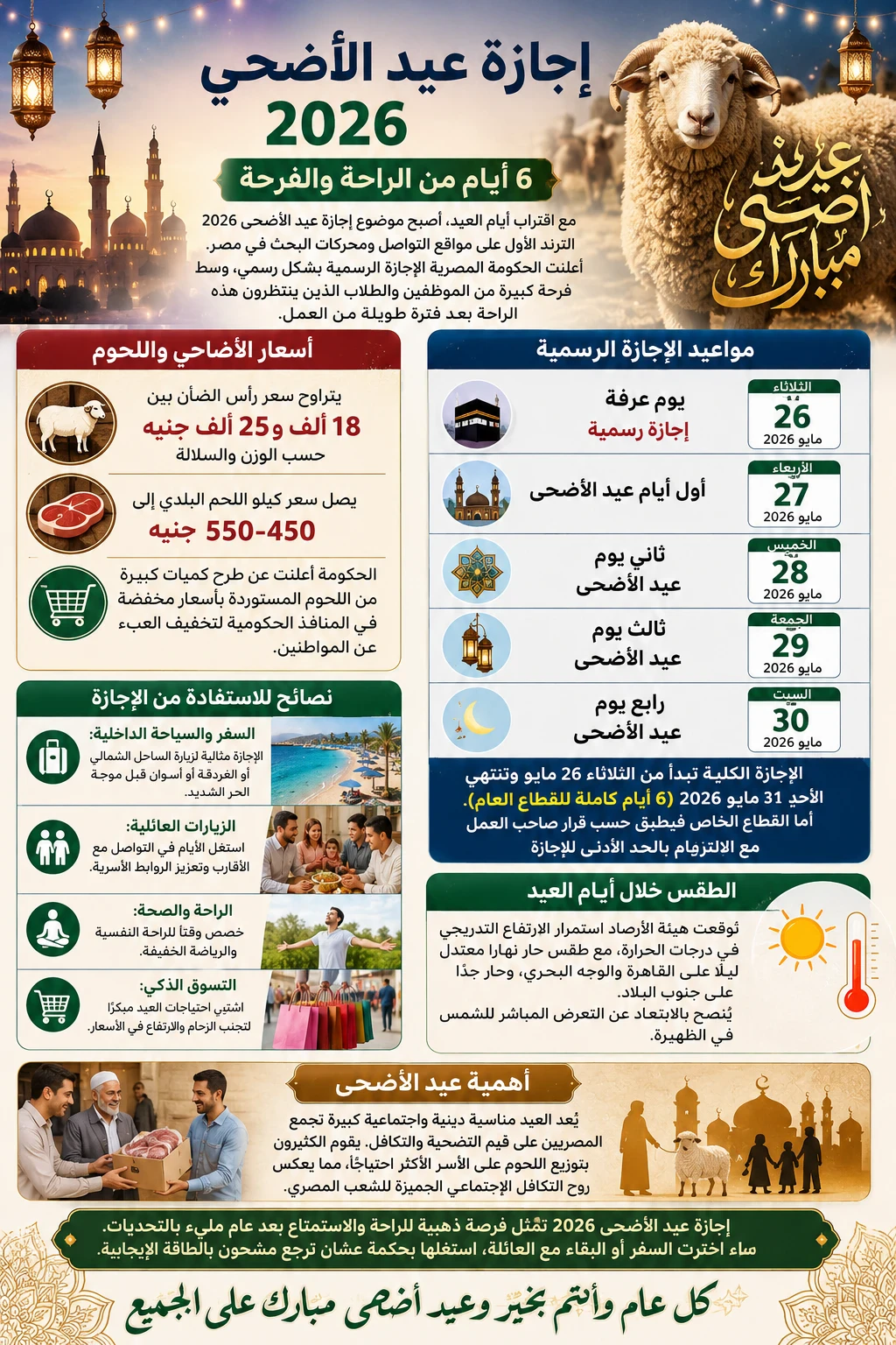 image about إجازة عيد الأضحى 2026.. مواعيد الإجازة الرسمية وكيف تستغلها أفضل استغلال!
