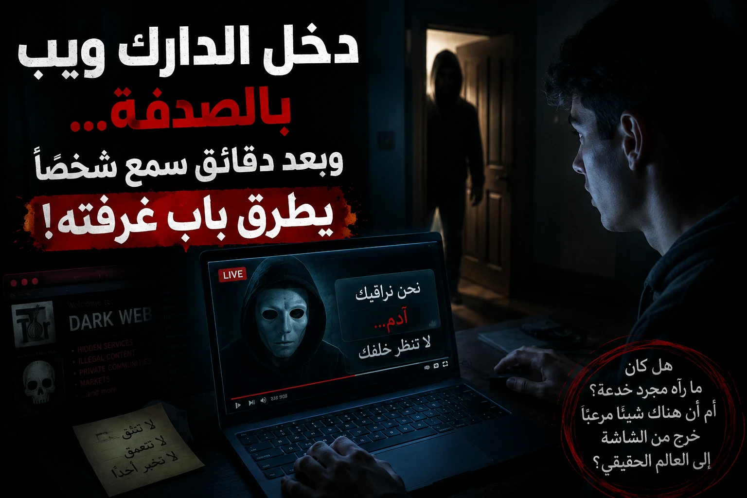 image about دخل الدارك ويب بالصدفة… وبعد دقائق سمع شخصًا يطرق باب غرفته!