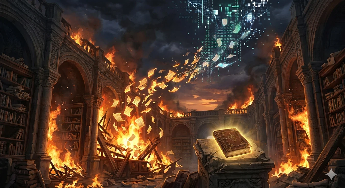 image about ظلال الكتب المحروقة: كم حضارة ضاعت لأن أحدهم أطفأ القنديل؟