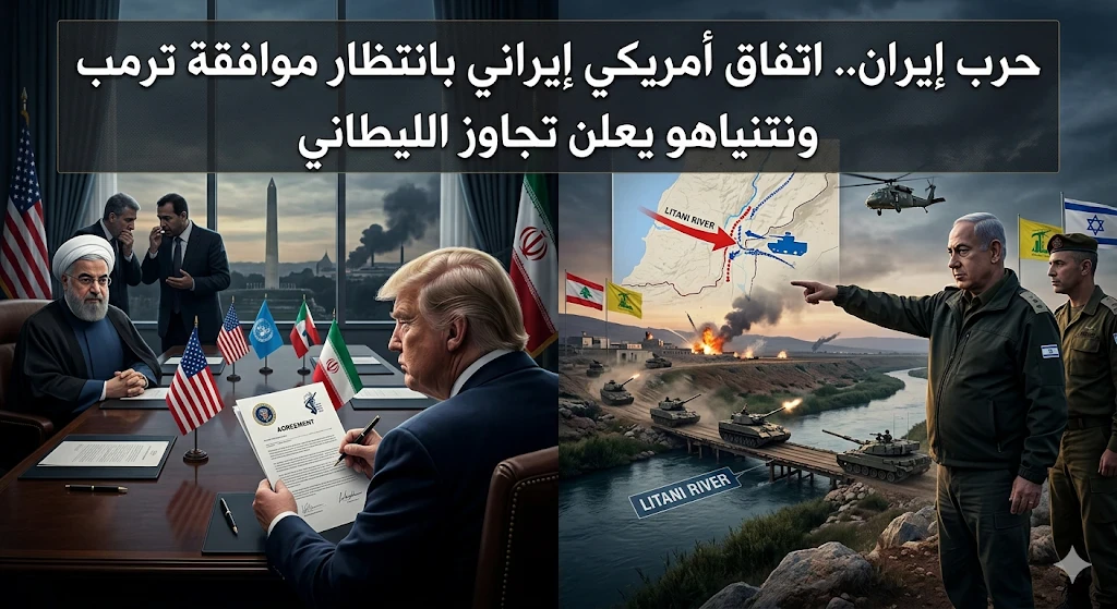 image about حرب إيران .. اتفاق أمريكي إيراني بانتظار موافقة ترمب ونتنياهو يعلن تجاوز الليطاني
