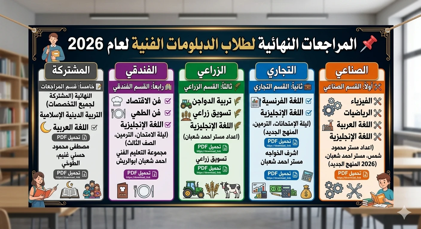 image about تحميل المراجعات النهائية لطلاب   الدبلومات الفنيه 2026