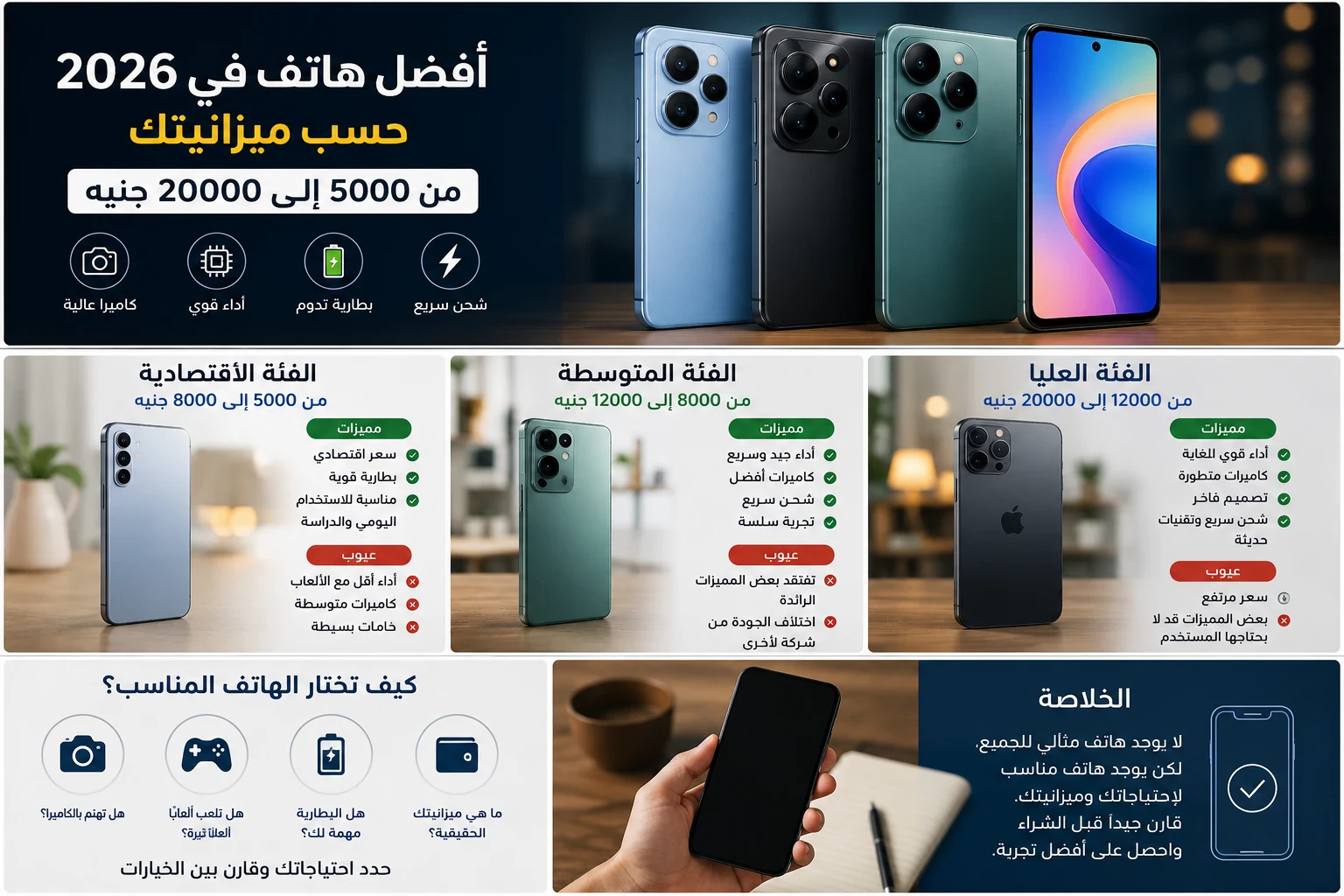 image about أفضل هاتف في 2026 حسب ميزانيتك: دليل شامل من 5000 إلى 20000 جنيه