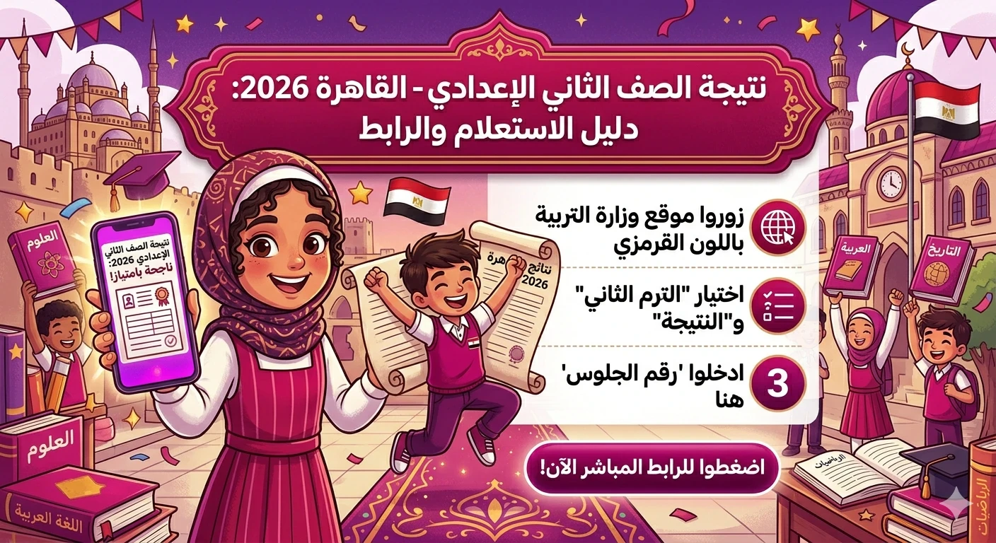 image about ⚠️ نتيجة الصف الثاني الإعدادي بالقاهرة 2026 ظهرت الآن.. رابط مباشر للاستعلام بالرقم القومي وخطوات الحصول عليها بسهولة