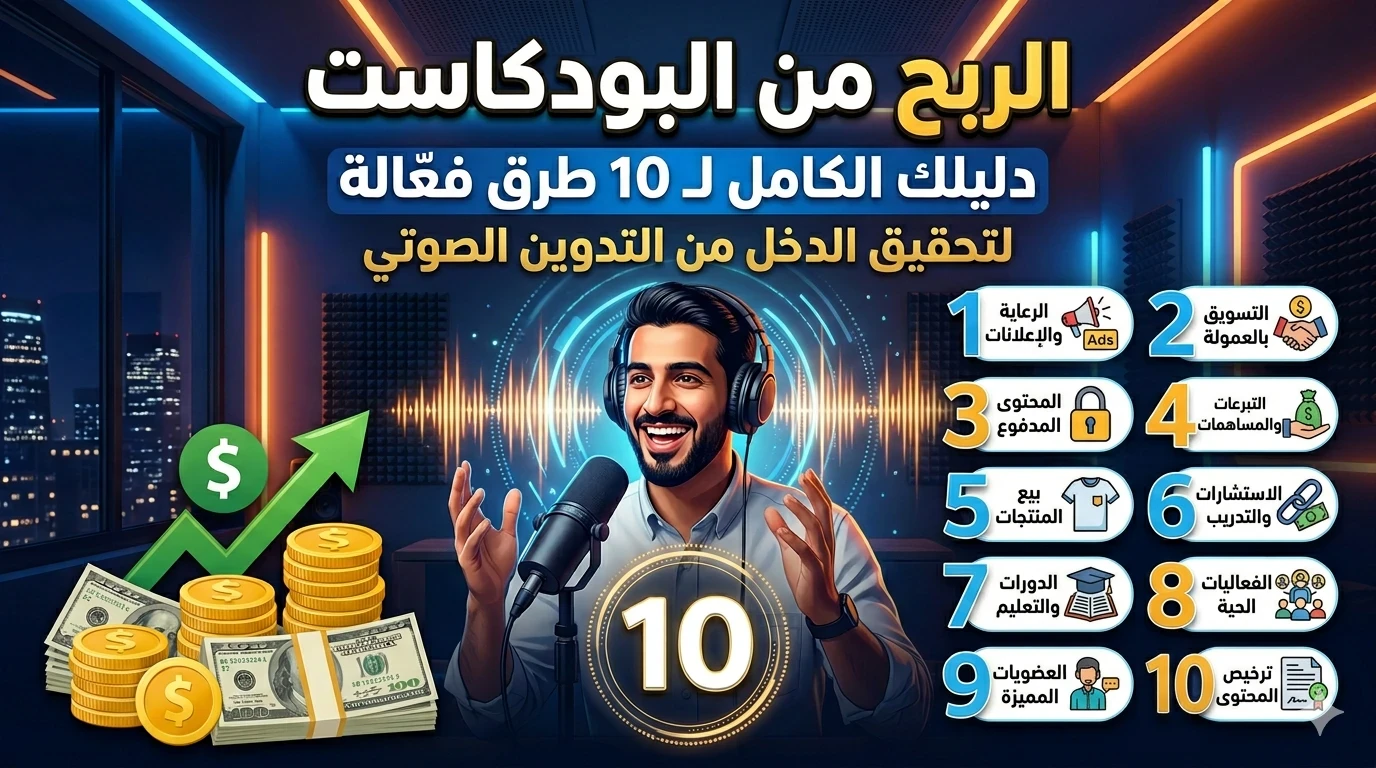 image about الربح من البودكاست: دليلك الكامل لـ 10 طرق فعّالة لتحقيق الدخل من التدوين الصوتي