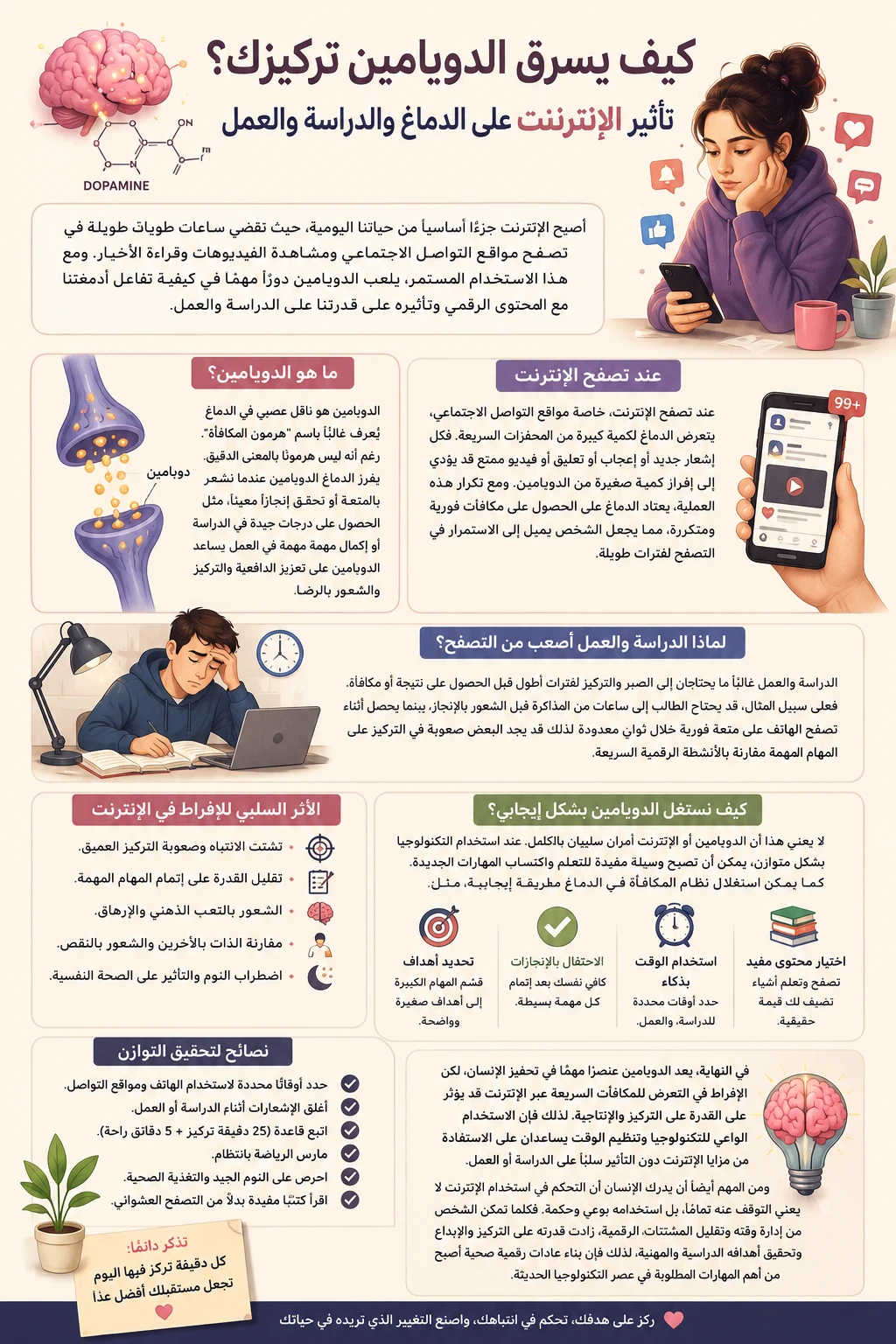 image about كيف يسرق الدوبامين تركيزك؟ تأثير الإنترنت على الدماغ والدراسة والعمل