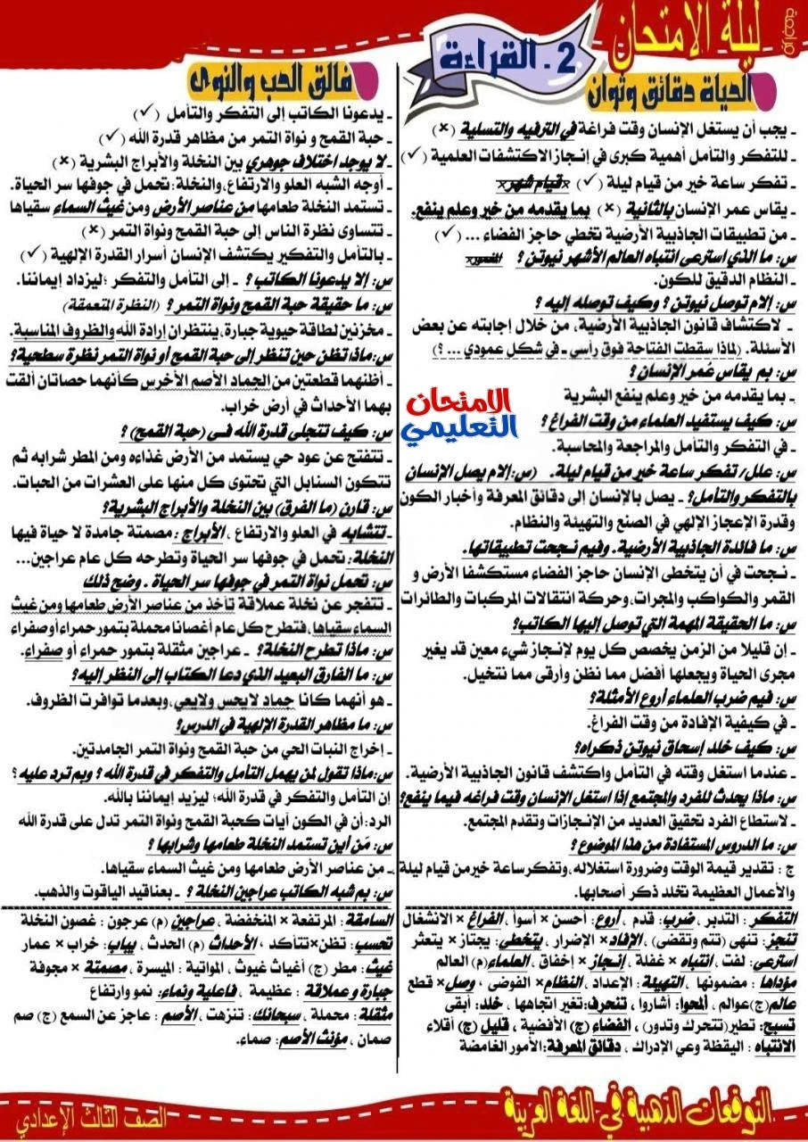 image about 📚 ملخص القراءة للصف الثالث الإعدادي الترم الثاني 2026 PDF | أقوى مراجعة شاملة لضمان الدرجة النهائية