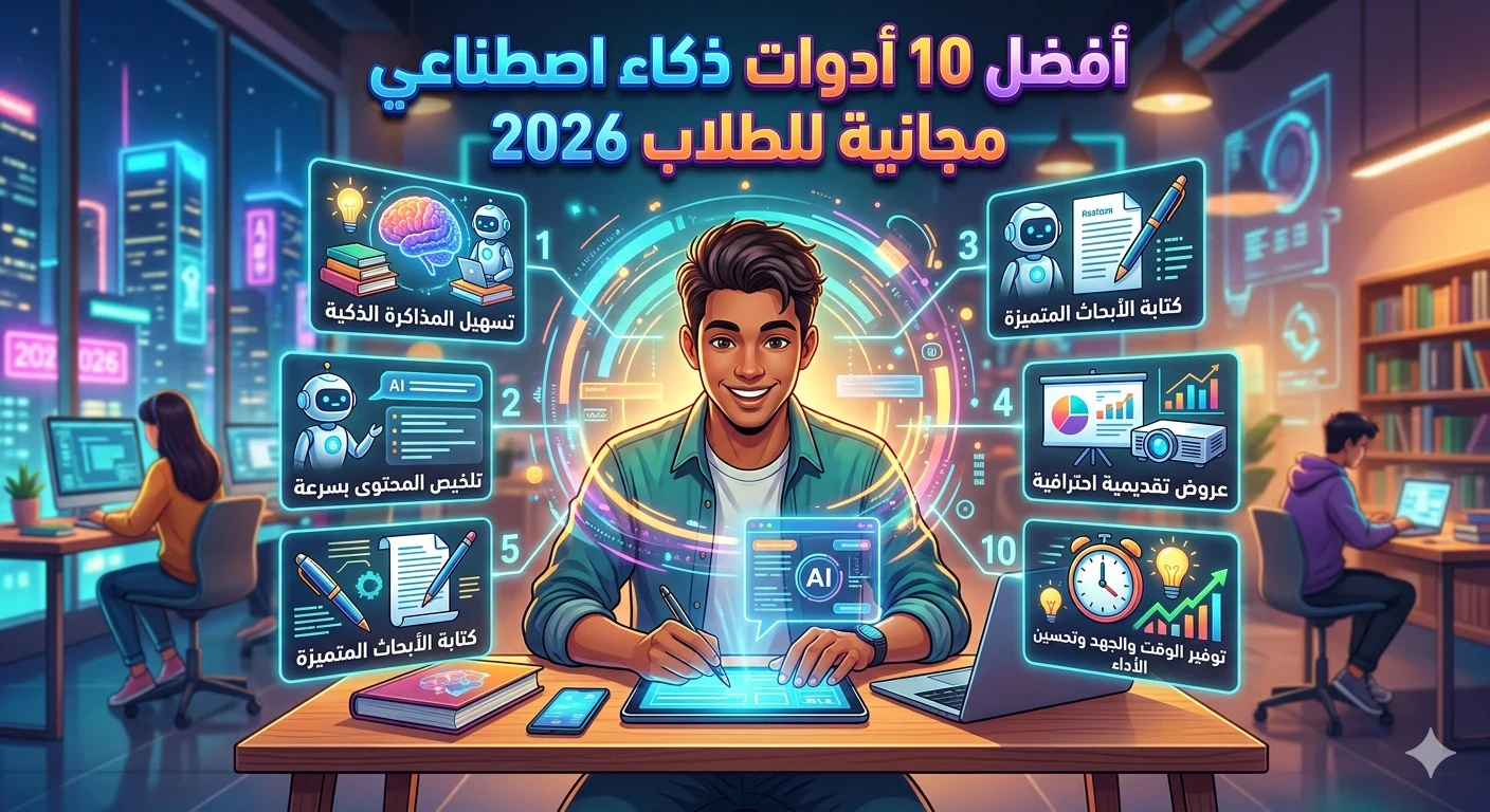 image about أفضل 10 أدوات ذكاء اصطناعي مجانية للطلاب في 2026 ستوفر عليك ساعات من المذاكرة 📚🚀