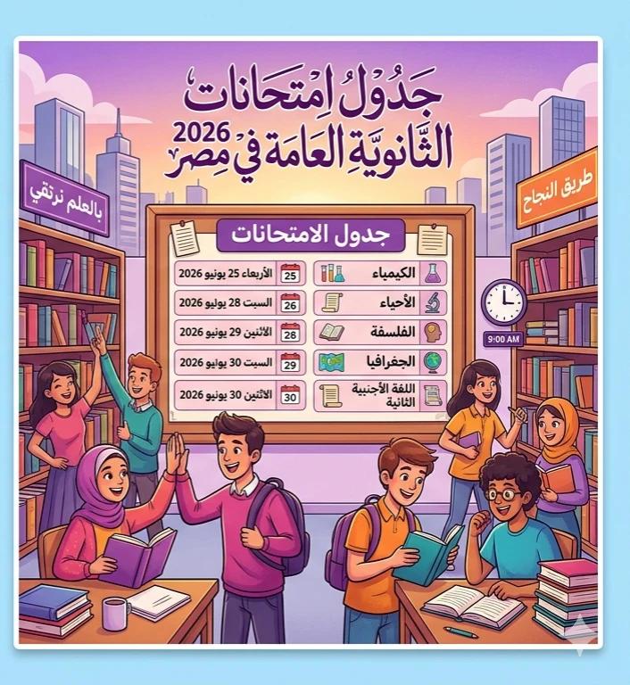 image about 📝 جدول امتحانات الثانوية العامة 2026 رسميًا.. المواعيد الكاملة لجميع الشعب وخطة الاستعداد المثالية