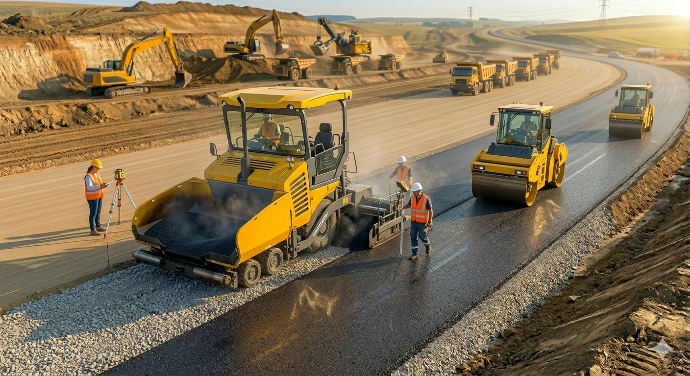 image about احترف هندسة الطرق عن طريق التعرف عن مراحل انشاء الطريق من البداية حتى الانتهاء من الرصف .
