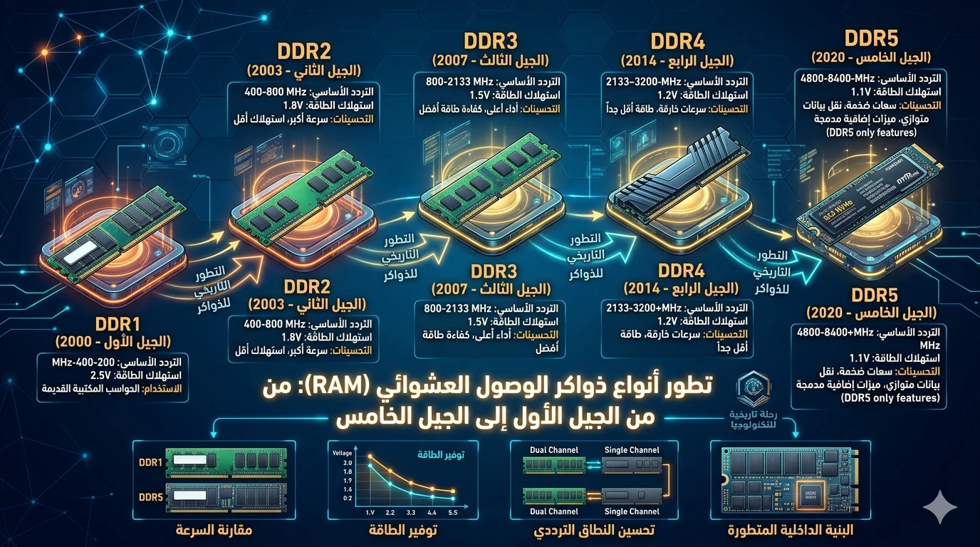 image about  الدليل الشامل لتطور ذواكر الوصول العشوائي (RAM) وقصّة قفزات الأداء الرقمي