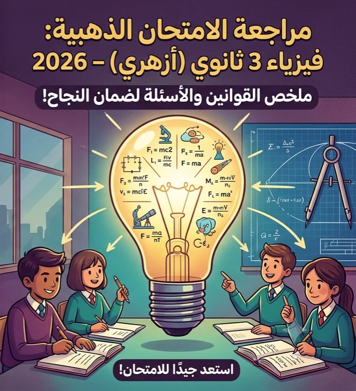 image about 📥 مراجعة ليلة الامتحان فيزياء 3 ثانوي أزهري 2026.. أقوى ملخص للقوانين والأسئلة المتوقعة قبل دخول اللجنة