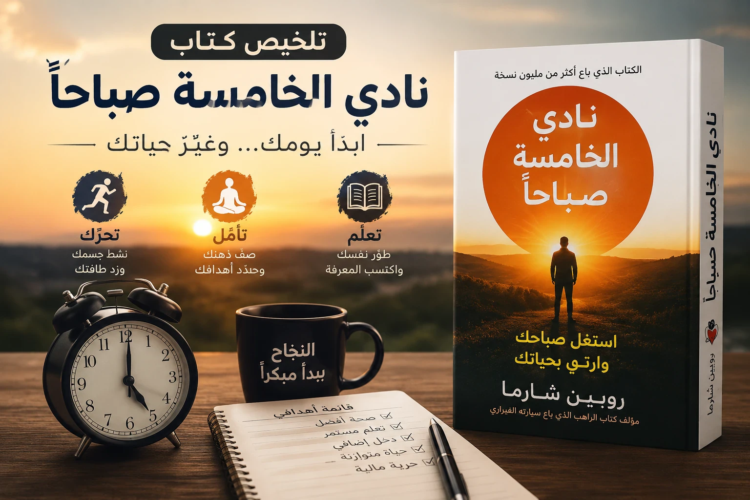 image about تلخيص كتاب نادي الخامسة صباحًا: أسرار النجاح والإنتاجية من خلال الاستيقاظ المبكر