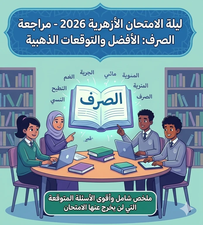 image about 📓 مراجعة ليلة الامتحان في الصرف للصف الثالث الثانوي الأزهري 2026.. أقوى ملخص وأسئلة متوقعة لن يخرج عنها الامتحان