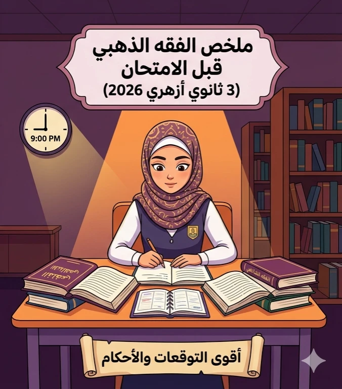 image about 📚 مراجعة ليلة الامتحان فقه 3 ثانوي أزهري 2026.. أقوى ملخص للأسئلة المتوقعة وأهم الأحكام الشرعية قبل الامتحان