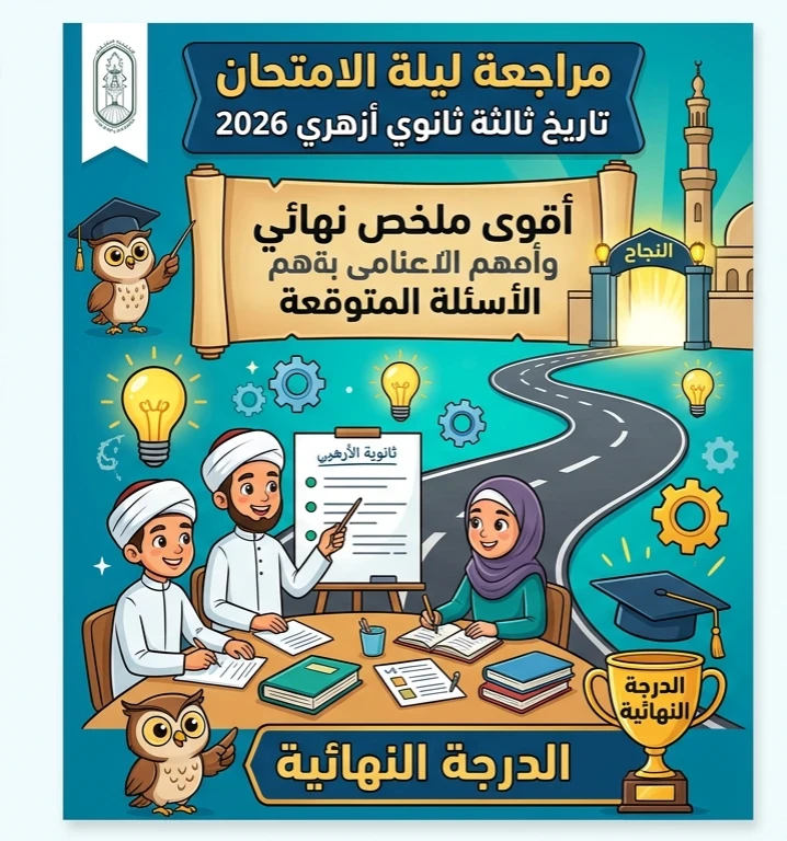 image about 📙 مراجعة ليلة الامتحان تاريخ ثالثة ثانوي أزهري 2026.. أقوى ملخص نهائي وأهم الأسئلة المتوقعة لتحقيق الدرجة النهائية