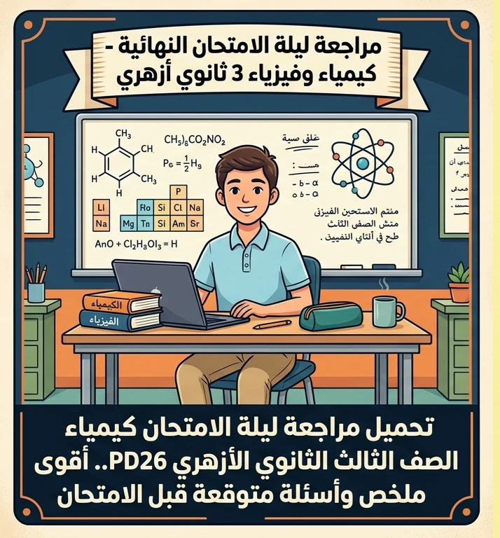 image about 📥 تحميل مراجعة ليلة الامتحان كيمياء الصف الثالث الثانوي الأزهري 2026 PDF.. أقوى ملخص وأسئلة متوقعة قبل الامتحان