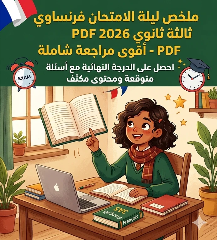 image about 📗 تحميل أقوى مراجعة ليلة الامتحان فرنساوي ثالثة ثانوي 2026 PDF | ملخص شامل وأسئلة متوقعة للدرجة النهائية