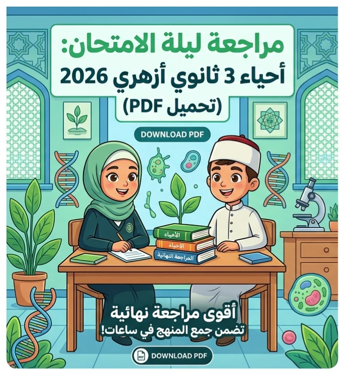 image about 📚 تحميل مراجعة ليلة الامتحان أحياء 3 ثانوي أزهري 2026 PDF | أقوى مراجعة نهائية تضمن لك جمع المنهج في ساعات