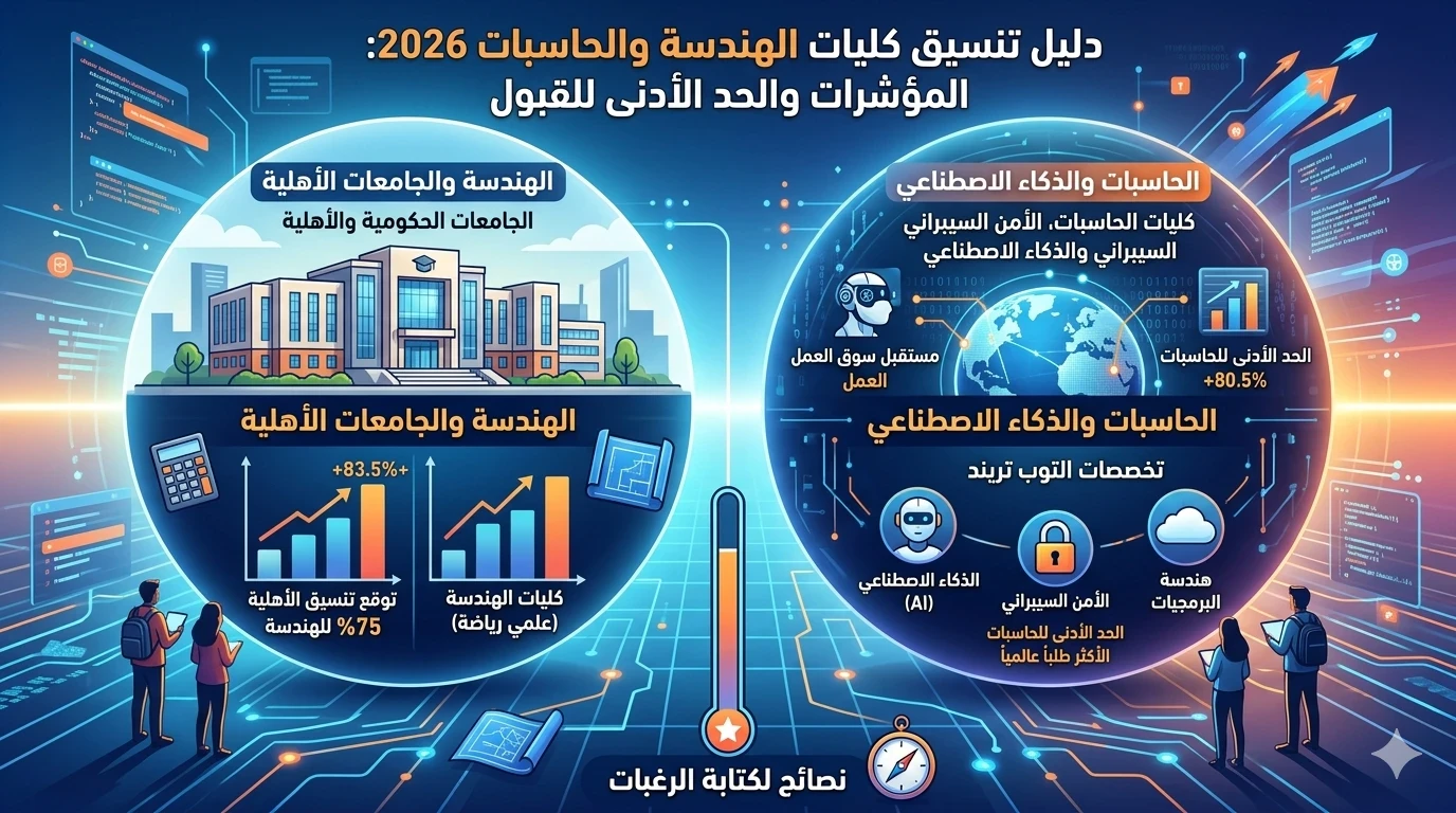 image about دليل مؤشرات تنسيق كليات الهندسة والحاسبات والمعلومات 2026: الشروط والحد الأدنى للقبول