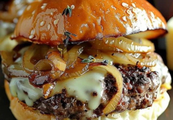 Savory Caramelized Onion and Cheese Burgers Recipe