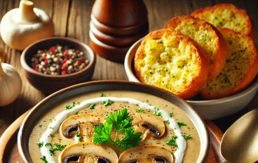 Mushroom soup with garlic bread