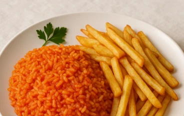 اكله اقتصاديه بدون لحمه أو فراخ ارز بطماطم مع بطاطس محمرة