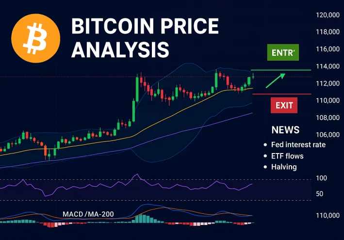 تحليل البيتكوين: المؤشّرات الفنية، مناطق الدخول والبيع، والأخبار المحرِّكة للسعر