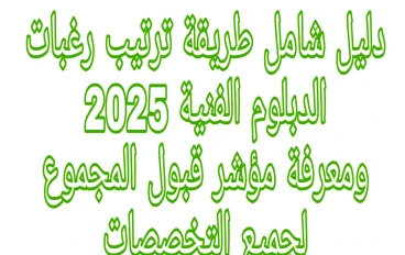 دليل شامل طريقة ترتيب رغبات الدبلومات الفنية 2025 ومؤشر المجموع يتقبل في اي لجميع التخصصات