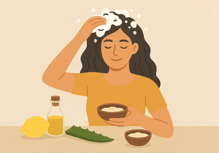 💆♀️ العناية بالشعر بمنتجات طبيعية موجودة في المنزل