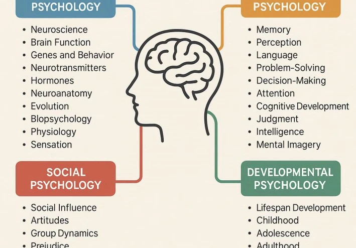 خارطة الذهن والسلوك: استكشاف فروع علم النفس الأساسية وعشرة مصادر معرفية لكل تخصص
