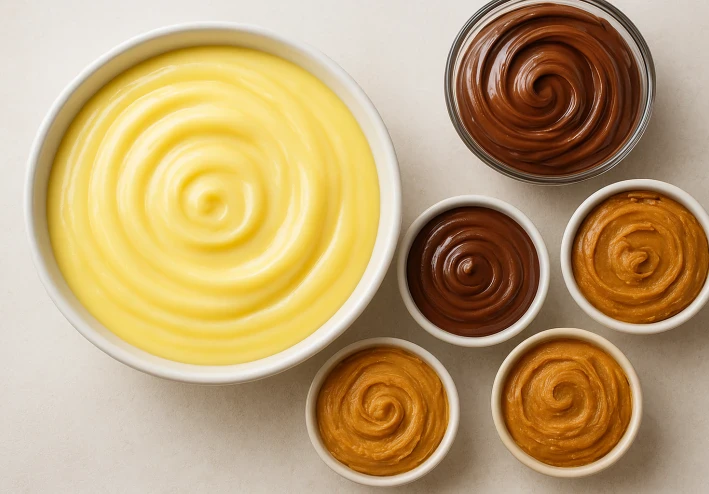 طريقة عمل الحشوات المختلفة للحلويات والمعجنات : الكاسترد واللوتس والشوكولاتة والنوتيلا وزبدة الفستق خطوة بخطوة