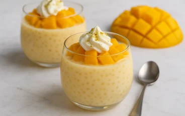 ⭐ طريقة عمل الساقو بالحليب والمانجو — حلوى استوائية منعشة ولذيذة 😋🥭✨