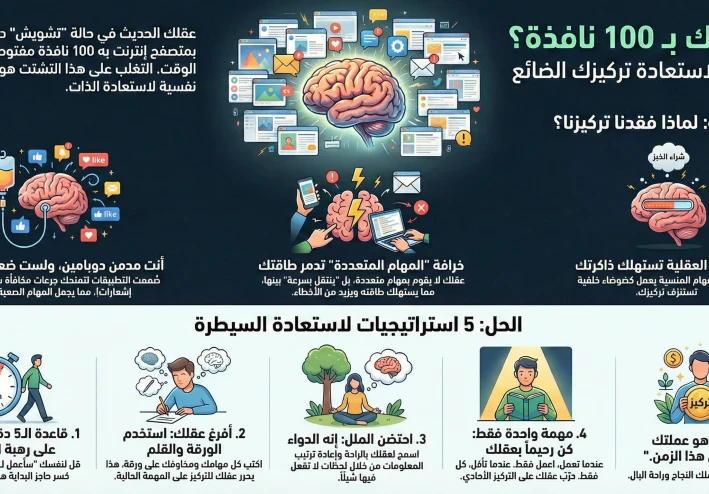 دليلك النفسي للهروب من "دوامة التشتت" واستعادة تركيزك الضائع