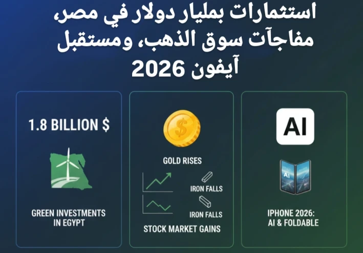 حصاد 11 يناير: استثمارات بمليار دولار في مصر، مفاجآت سوق الذهب، ومستقبل آيفون 2026