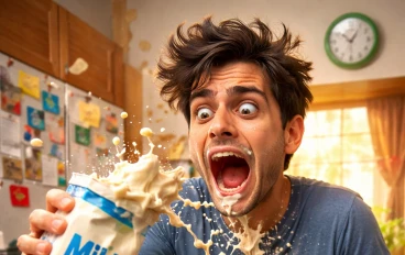 اعملي صورة تعبر عن صباح سعيد اللي بدأ بكارثة اللبن 🥛💥   😂 