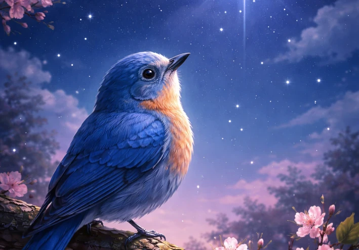 🐦✨ العصفور الأزرق والنجمة الساطعة