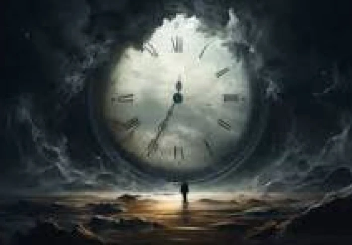 بيت الساعات الملعون (يوحي بجو الرعب التقليدي).