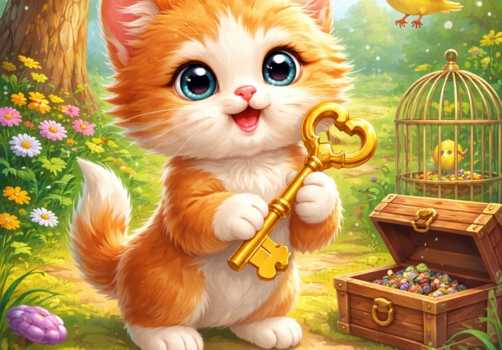 القط الصغير والمفتاح الذهبي 🗝️🐱