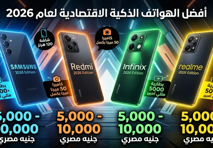 مراجعه هواتف الفئه الاقتصادية من 5000 جنيه الي 10000 جنيه في عام 2026