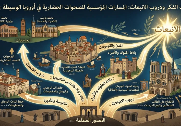 منارات الفكر ودروب الانبعاث: المسارات المؤسسية للصحوات الحضارية في أوروبا الوسيطة
